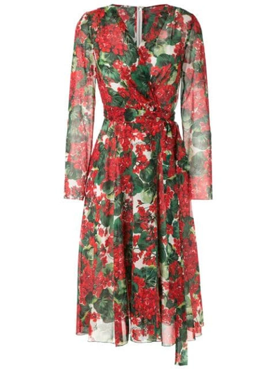 Dolce & Gabbana Hydrangea Printed Dress In Red