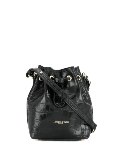 Lancaster Crocodile Effect Buckle Bag In Black