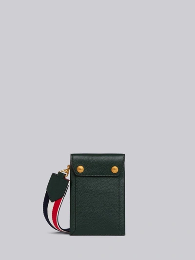Thom Browne Leather Phone Holder Bag With Grosgrain Strap In Green