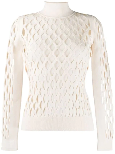 Fendi Mania Cage-knit Turtleneck Sweater In White
