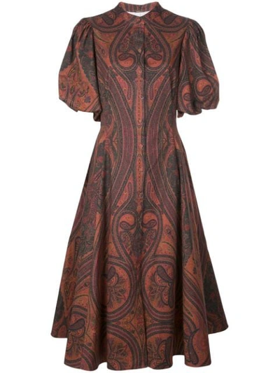Adam Lippes Printed Puff Sleeved Dress In Red