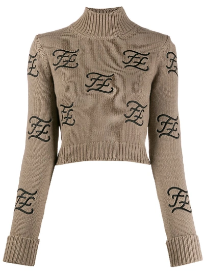 Fendi Embroidered Logo High Neck Jumper In F18du Country