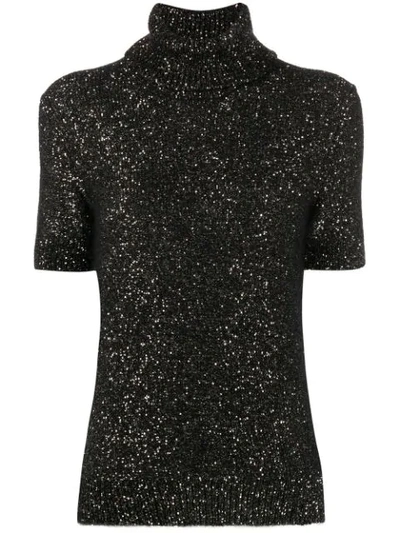 Dolce & Gabbana Short Sleeve Glitter Jumper In Black