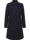 Prada Double Clotch Trench Coat In Blue