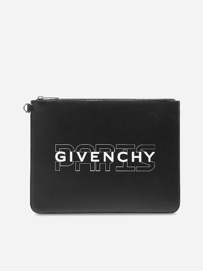 Givenchy Logo Calfskin Large Pouch In Black