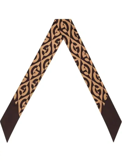 Gucci Rhombus Logo Print Silk Tie In 棕色