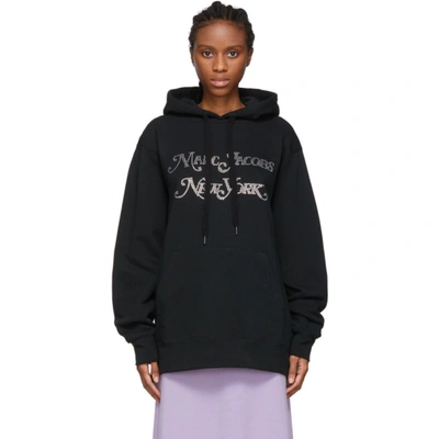 Marc Jacobs Crystal Logo Jersey Sweatshirt Hoodie In Black