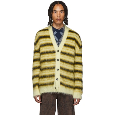 Marni Yellow & Black Striped Mohair Cardigan