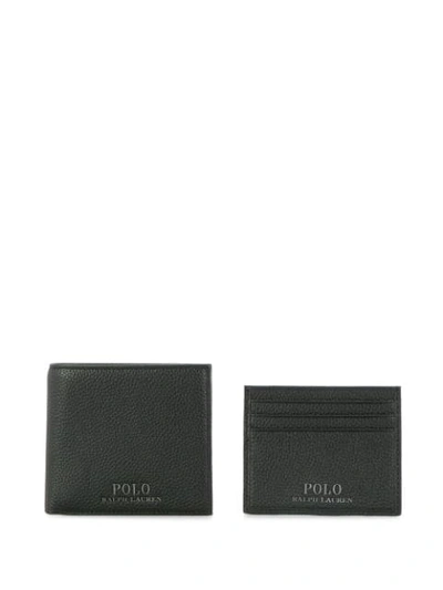 Polo Ralph Lauren Pebbled Wallet And Card Set In Black