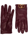Valentino Garavani V-logo Leather Gloves In Red