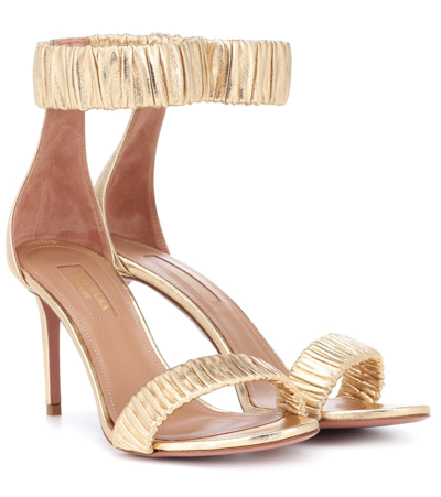 Aquazzura Liberty Mid-heel Metallic Napa Ankle-wrap Sandal In Gold