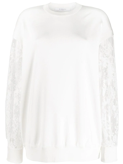 Givenchy Lace Sleeve Sweatshirt In White