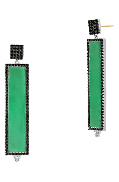 Freida Rothman Industrial Finish Green Agate Rectangle Earrings In Silver/ Green