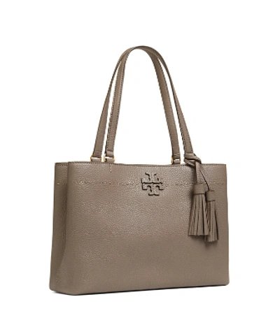 Tory Burch Mcgraw Triple Compartment Leather Satchel In Silver Maple