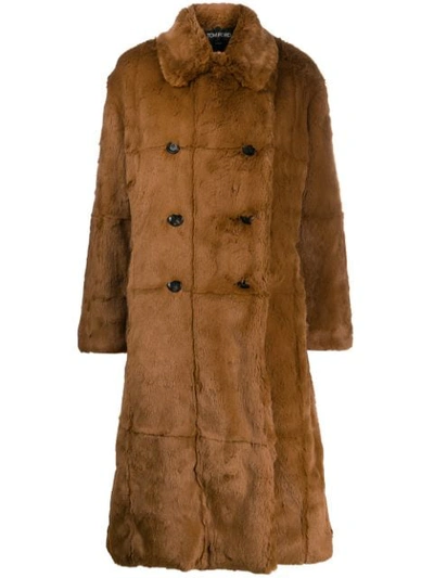 Tom Ford Double-breasted Faux Fur Coat In Brown