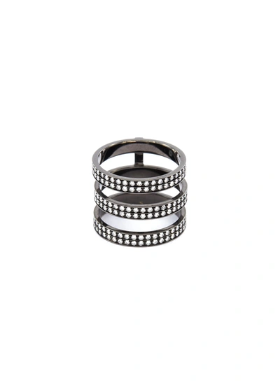 Repossi 'berbère' Diamond 18k Black Gold Three Row Phalanx Ring