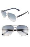Kate Spade Genevas Stainless Steel Aviator Sunglasses In Silver Blue/ Blue Grad