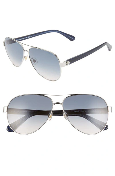 Kate Spade Genevas Stainless Steel Aviator Sunglasses In Silver Blue/ Blue Grad