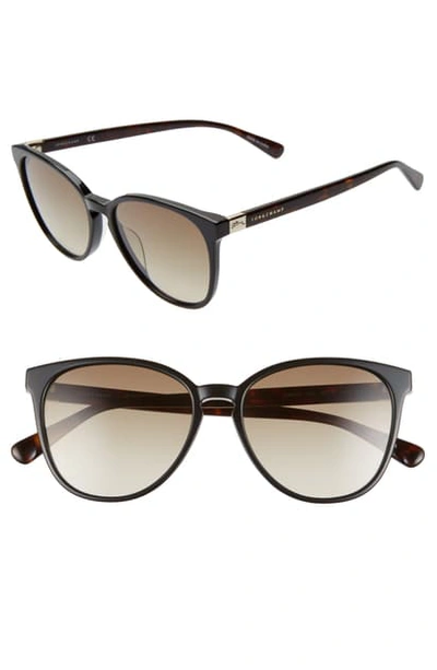 Longchamp Le Pliage 53mm Gradient Cat Eye Sunglasses In Black Havana/ Khaki