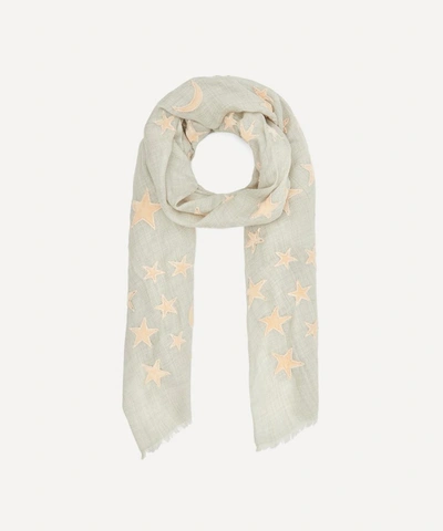 Lily And Lionel Applique Velvet Moon And Star Wool-blend Scarf In Nude