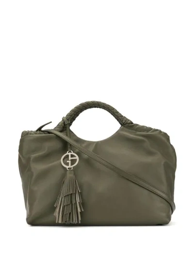 Giorgio Armani Logo Charm Tote Bag In Green