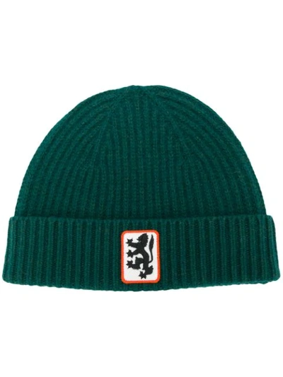 Pringle Of Scotland Reissued Lion Badge Beanie In Green