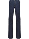 Prada Washed Effect Straight Jeans In Bleu (blue)