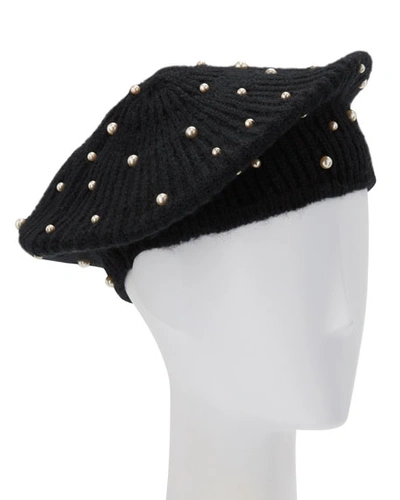 Jennifer Behr Coco Mohair Beret W/ Swarovski Pearls In Black