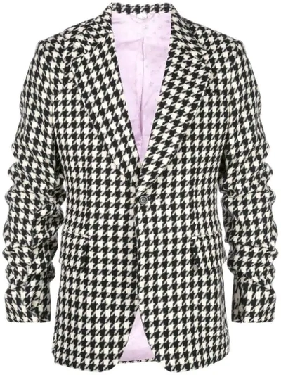 Gucci Houndstooth Ruched-sleeve Blazer In Black