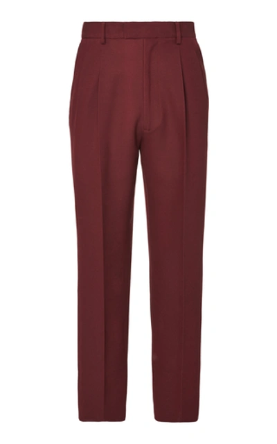 Alexander Mcqueen Pleated Wool And Silk Straight-leg Trouser In Burgundy