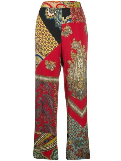 Etro Panelled Paisley-print Trousers In Red