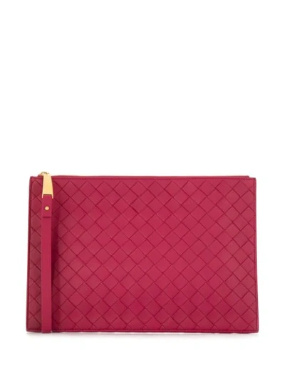 Bottega Veneta Intrecciato Weave Clutch Bag In Red