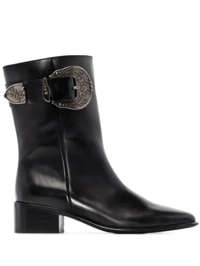 Loewe Buckled Leather Ankle Boots In 黑色