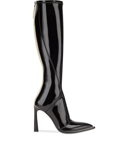 Fendi Patent Leather Pointed Toe Boots In Black | ModeSens