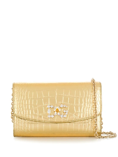 Dolce & Gabbana Crocodile Effect Metallic Shoulder Bag In 8h962 Gold