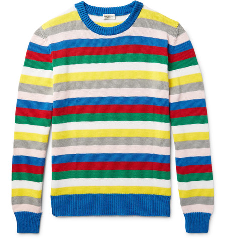 Saint Laurent Striped Cotton Sweater In Blue | ModeSens
