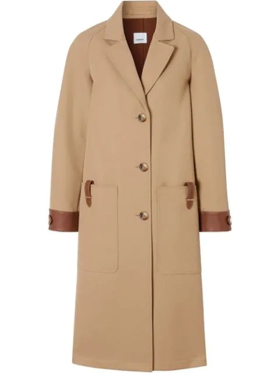 Burberry Leather Trim Bonded Cotton Lab Coat In Neutrals
