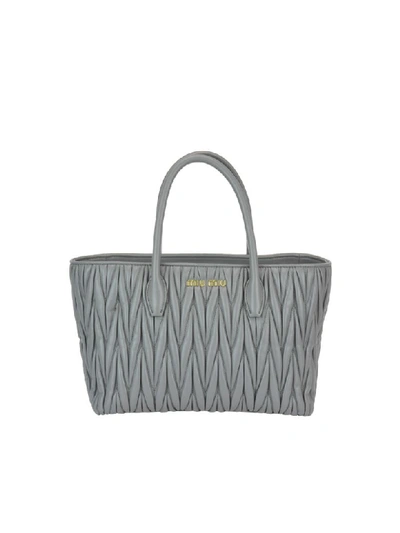 Miu Miu Matelasse Leather Shopping Bag In Grey