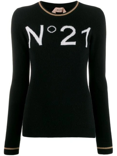 N°21 N21 Intarsia Wool Crew Neck Jumper In Black