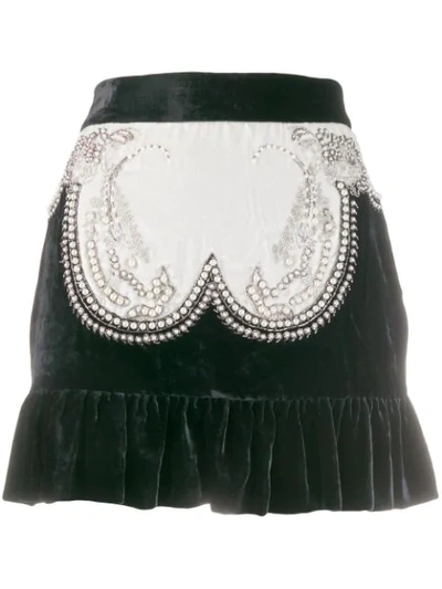 Wandering Pearl Embellished Velvet Mini Skirt In Black