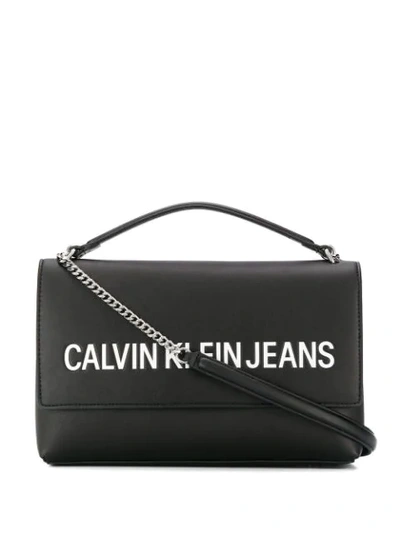 Calvin Klein Embossed Logo Satchel In Bds Black