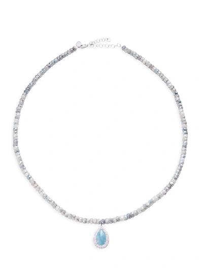 Meira T Silverite, Paraiba Stone & Diamond Beaded Pendant Necklace