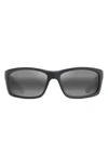 Maui Jim Kanaio Coast 61mm Polarizedplus2® Rectangular Sunglasses In Matte Black/white/blue