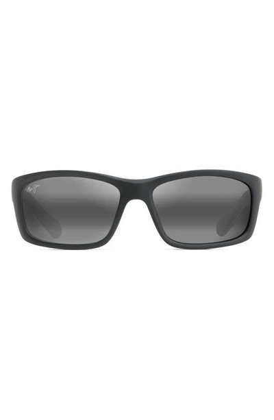 Maui Jim Kanaio Coast 61mm Polarizedplus2® Rectangular Sunglasses In Matte Black/white/blue