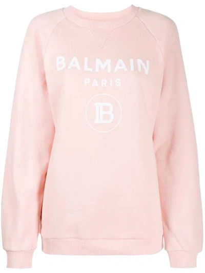 Balmain Printed Cotton Jersey Sweatshirt In Oaj  Rose