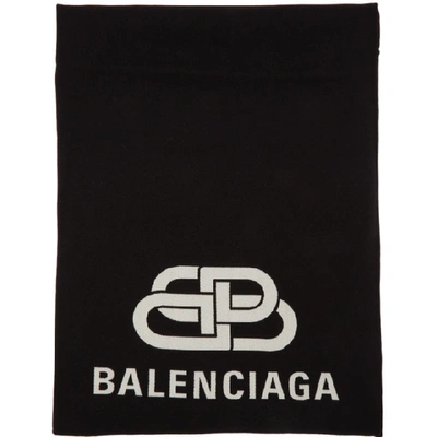 Balenciaga Black & White Wool Bb Scarf In 1077 Blkwht