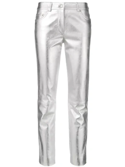 Moschino Metallic Leather Straight-leg Pants In Light Grey