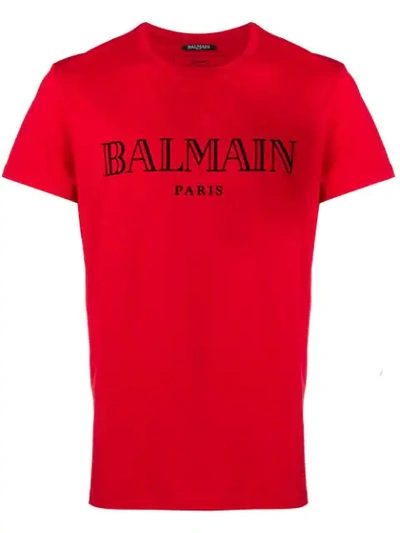 Balmain Logo Printed Cotton Jersey T-shirt In Red