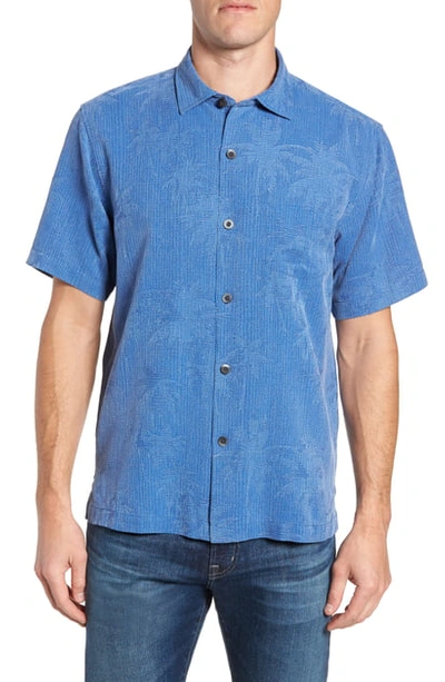Tommy Bahama Digital Palm Short-sleeve Silk Jacquard Classic Fit Shirt In Cobalt Sea