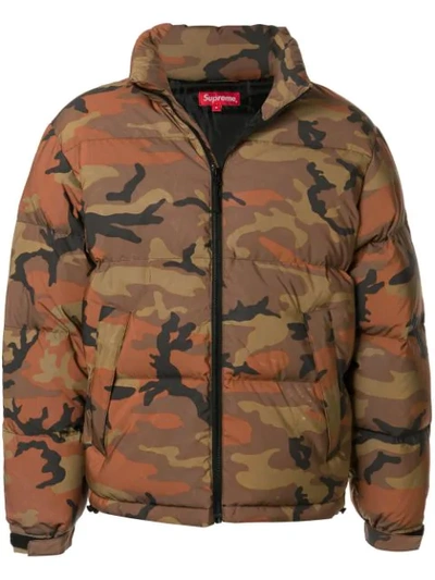 Supreme Reflective Camouflage Down Jacket In Brown